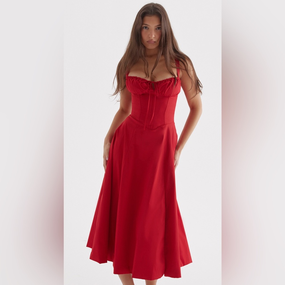 House of CB Red Carmen Dress Size Small Corset Bustier Maxi